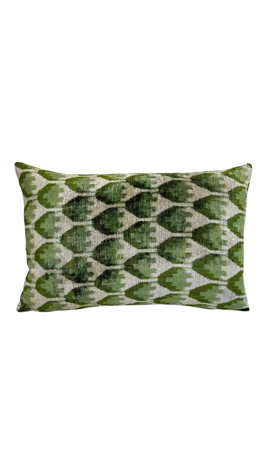 Ikat Green Velvet Silk Pillow Cover