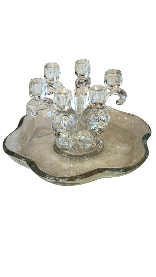Vintage Floral Dish with Candle Stick Holders