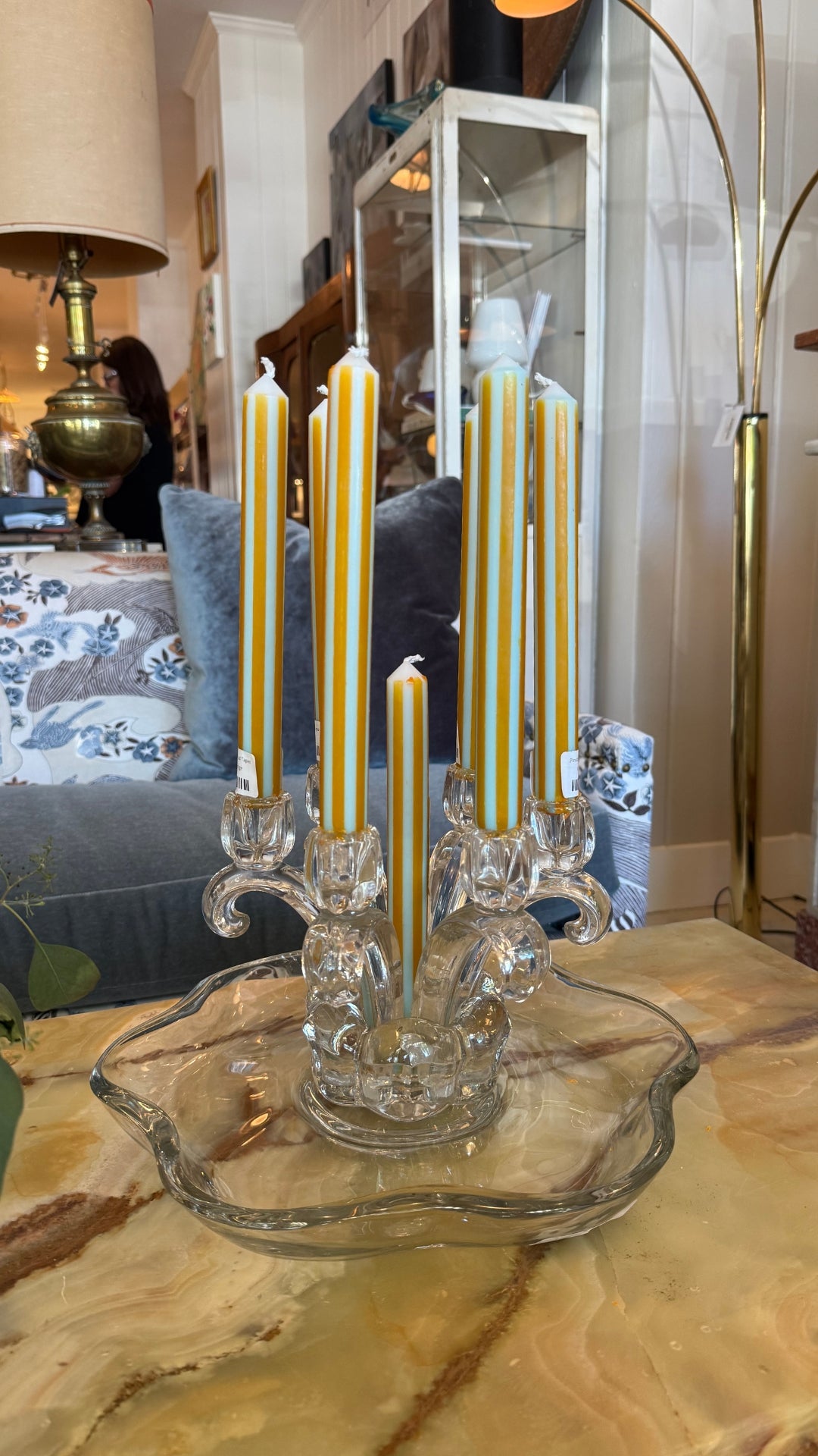 Vintage Floral Dish with Candle Stick Holders