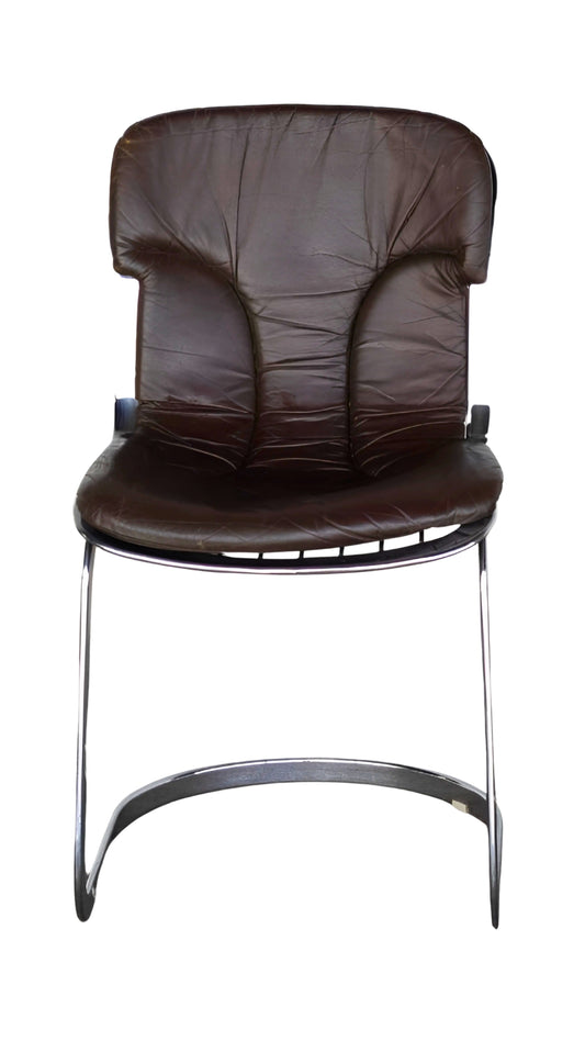 L033 Brown Leather & Chrome Chairs s/6
