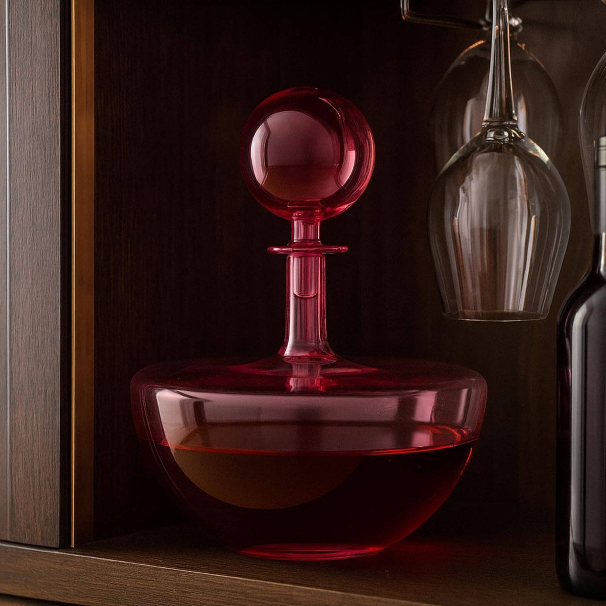 Blush Pink Low Arc Glass Wine Decanter Handblown