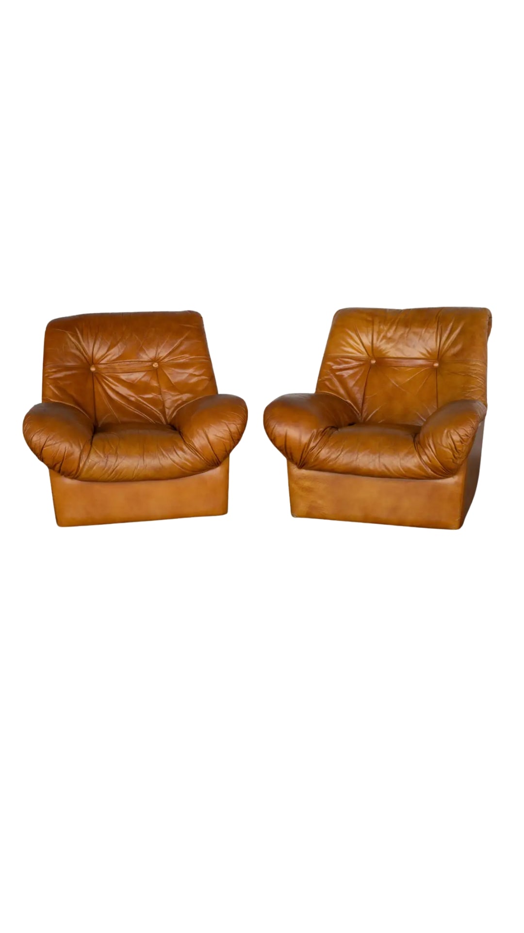 Vintage Scandinavian Leather Lounge Chairs S/2