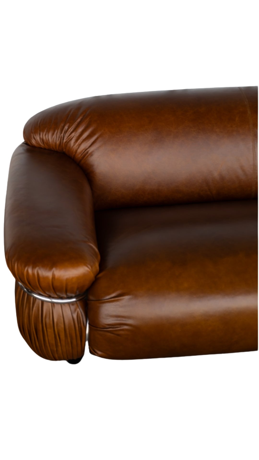 Fine Leather Sofa Art Deco with Chrome Accents