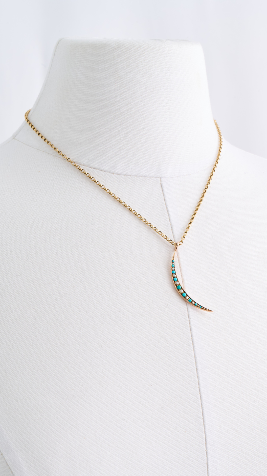 36 Turquoise Pearl Crescent Moon Necklace