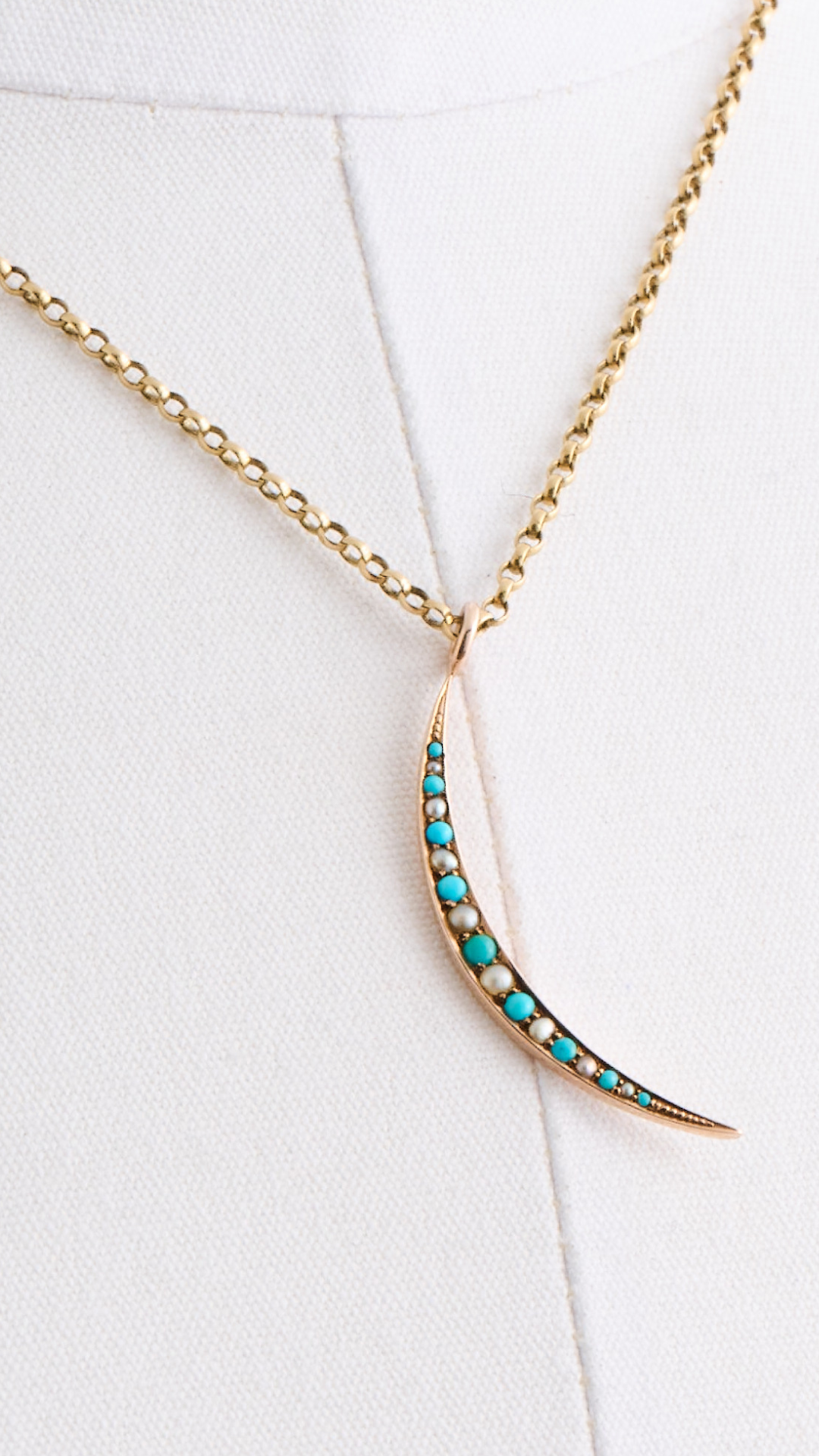 36 Turquoise Pearl Crescent Moon Necklace
