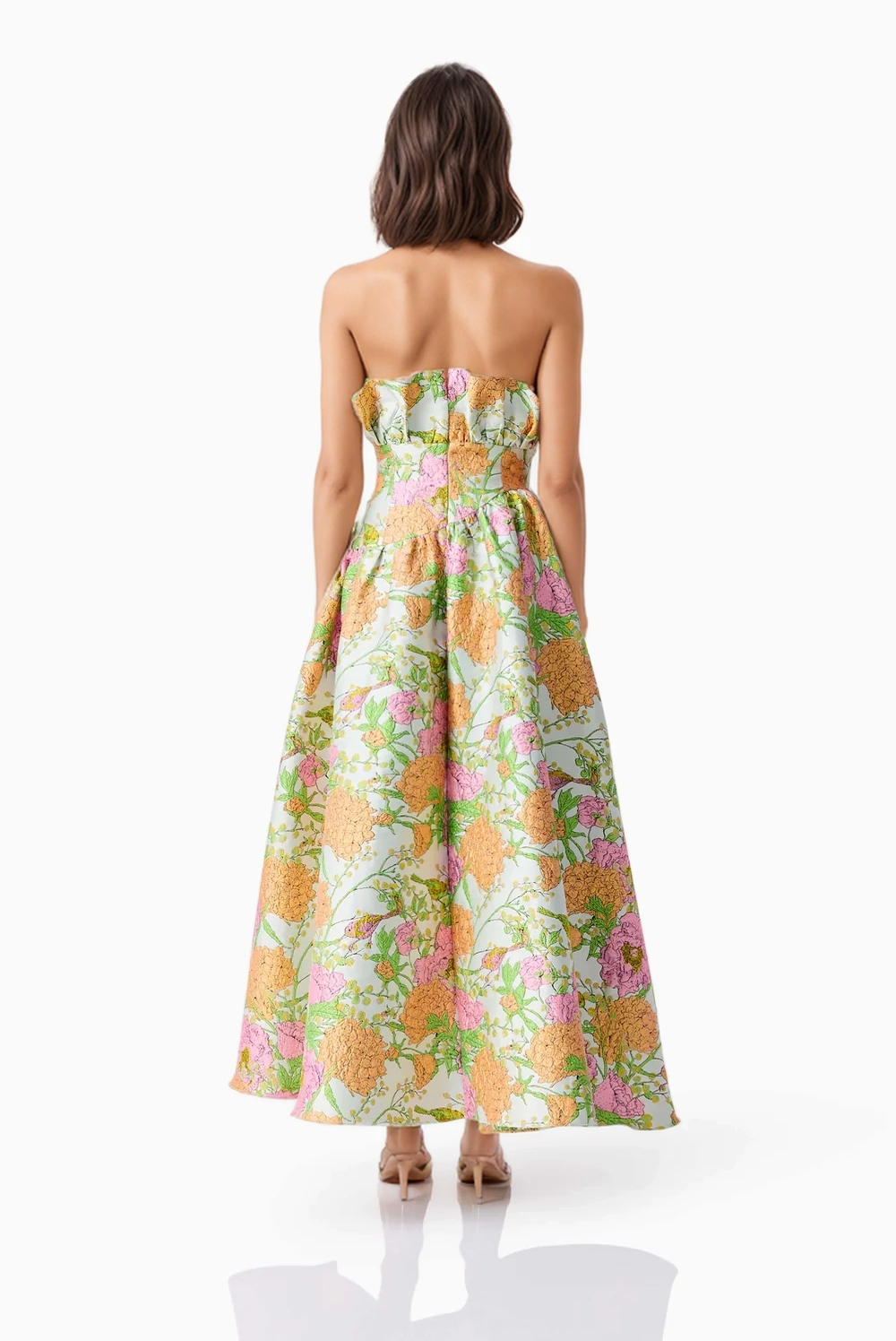 Colorful Jacquard Embossed Strapless Maxi Dress