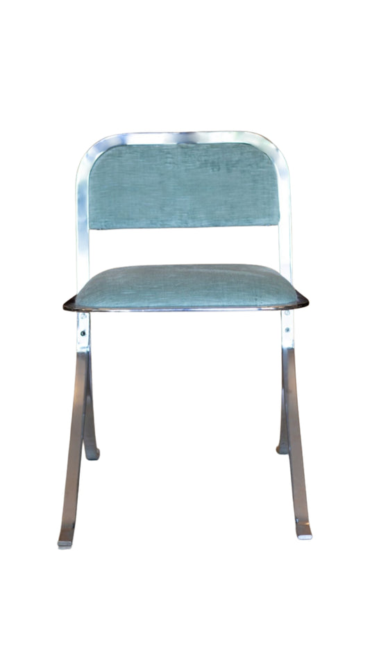 L095 Dusty Blue Chrome Chairs S/6