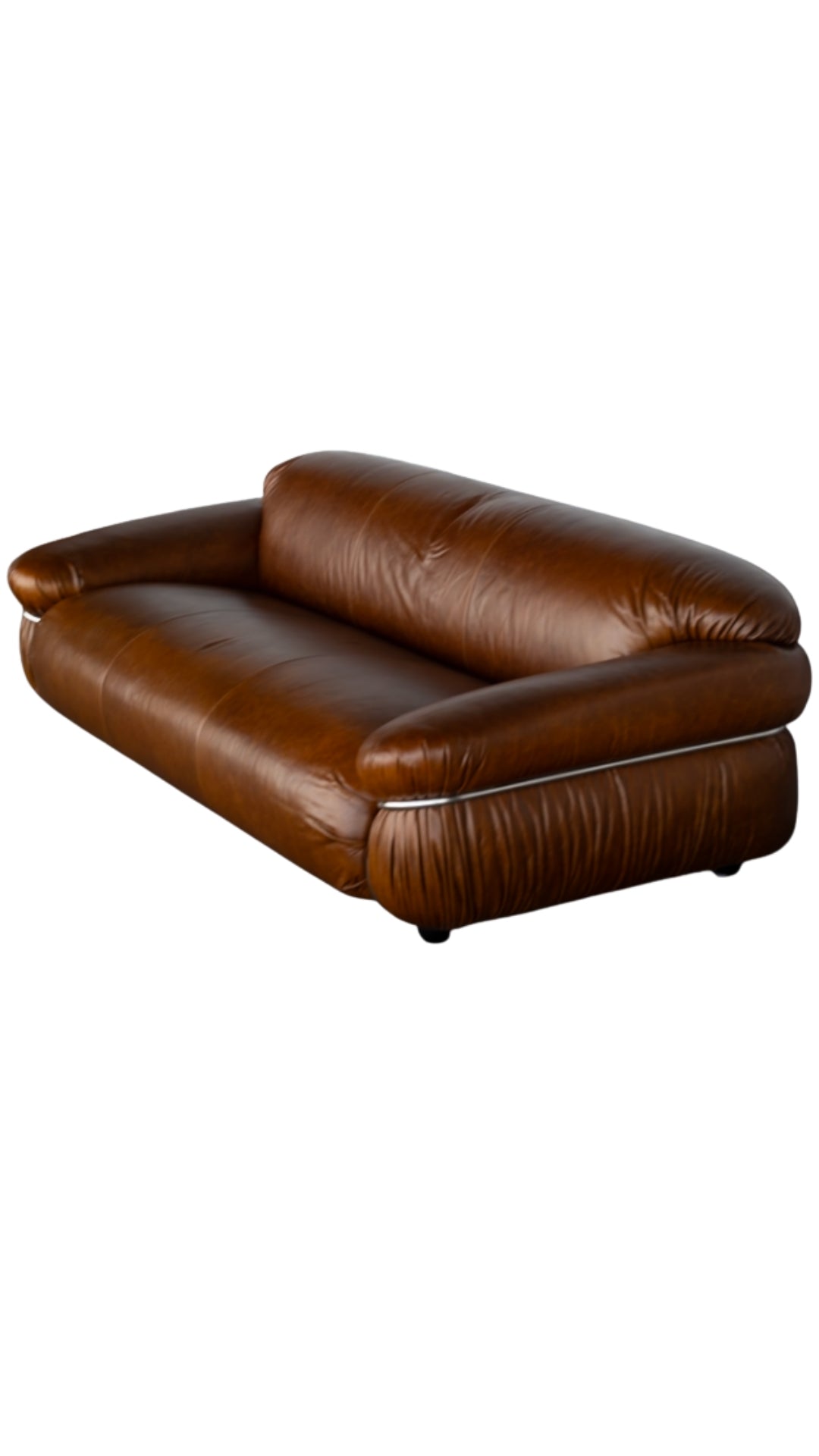 Fine Leather Sofa Art Deco with Chrome Accents