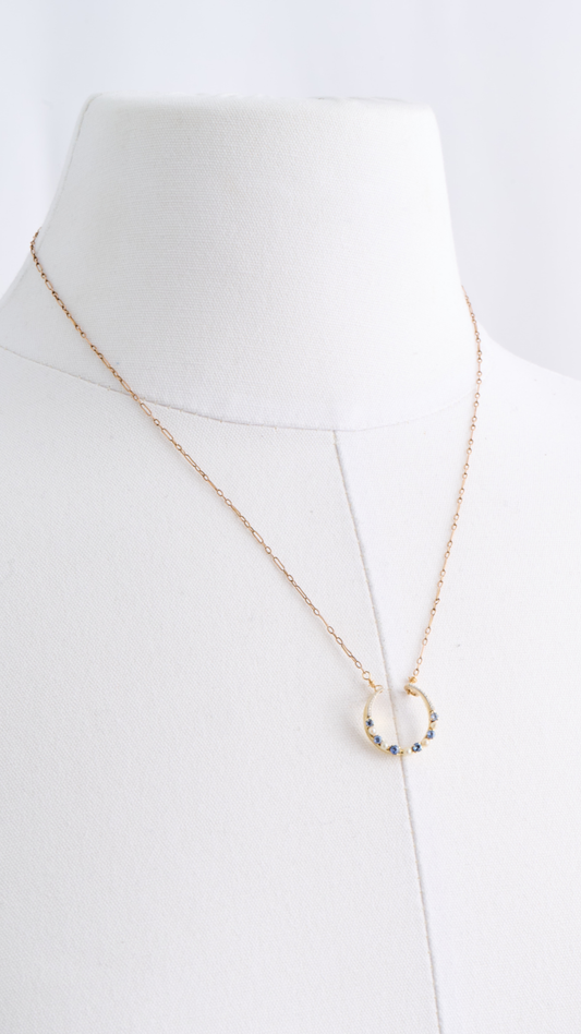 14kt Gold Pearl & Sapphire Horse Shoe Necklace