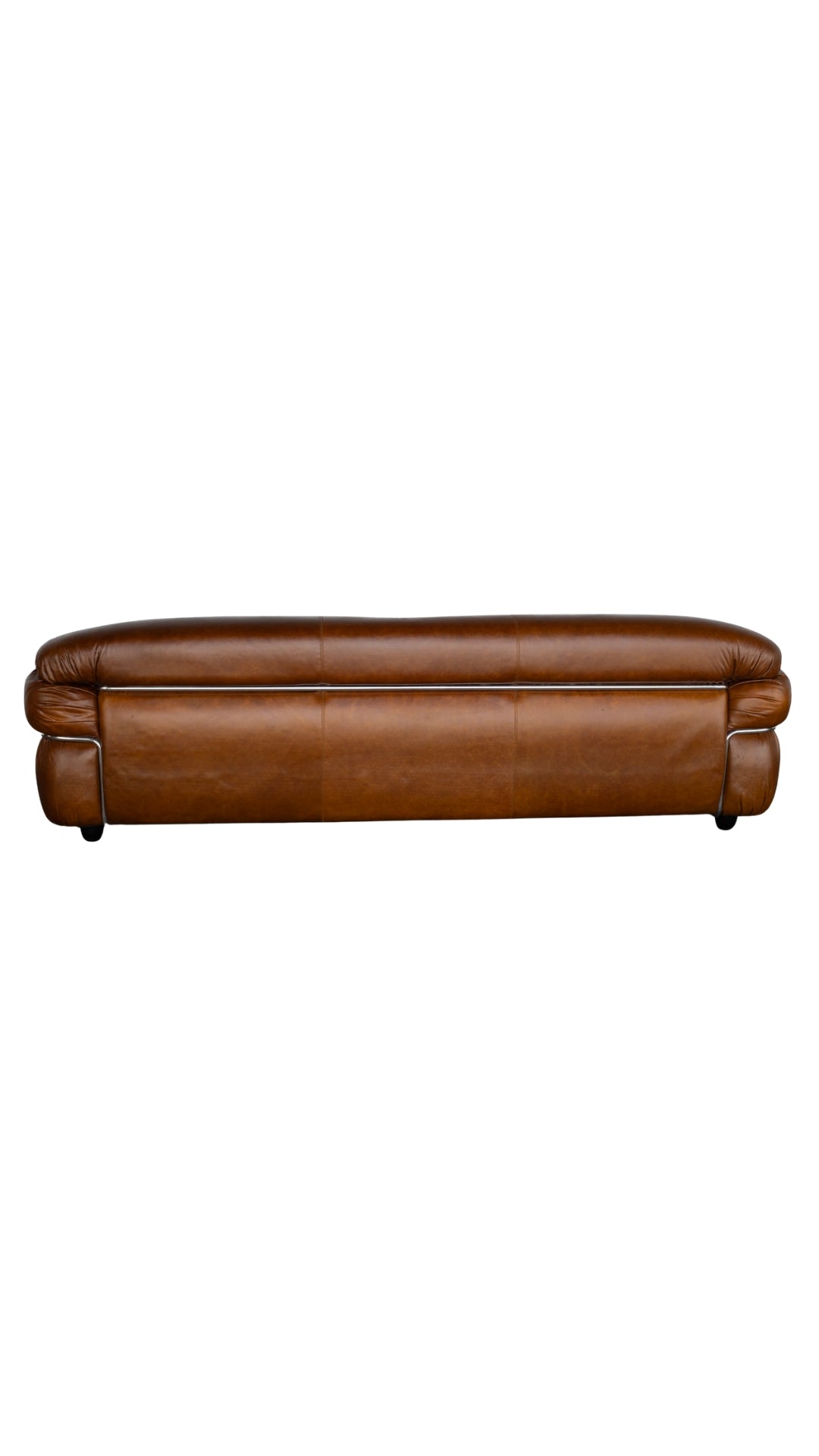 Fine Leather Sofa Art Deco with Chrome Accents