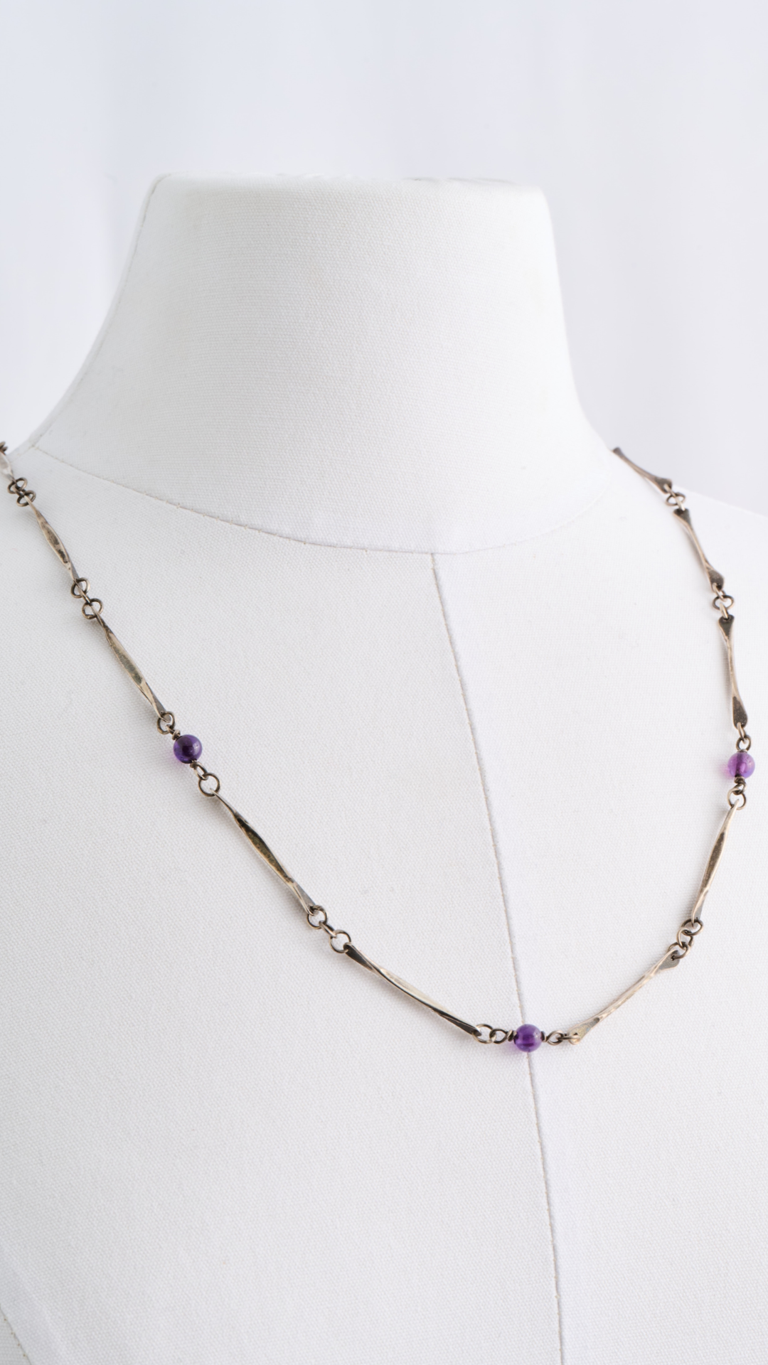 Simple Silver Amethyst Bead Necklace