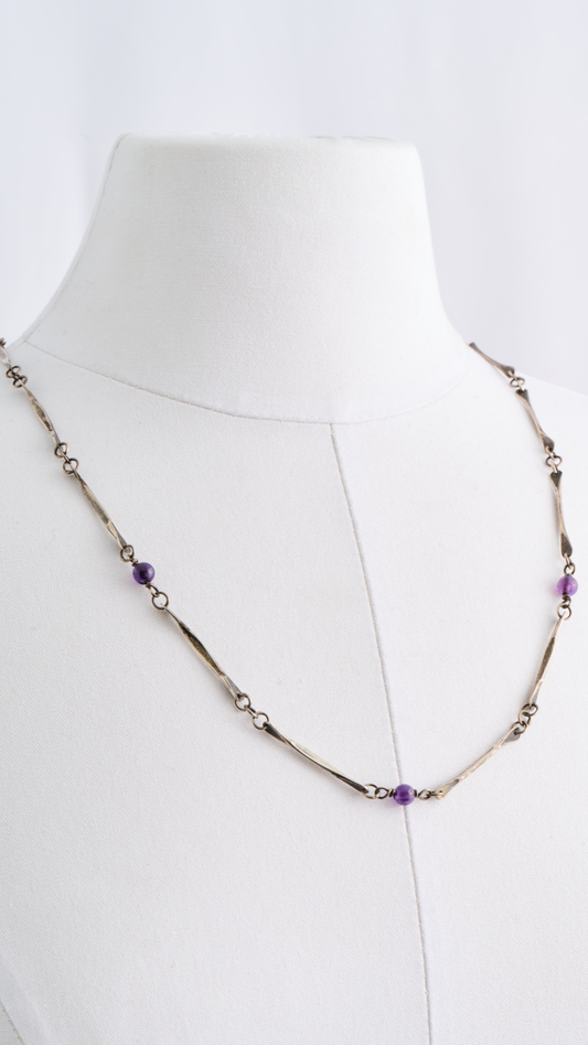 Simple Silver Amethyst Bead Necklace