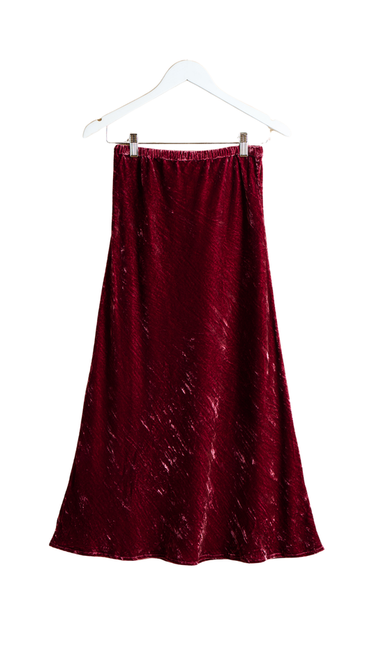 Maroon Silk Velvet Anna Fit & Flare Skirt
