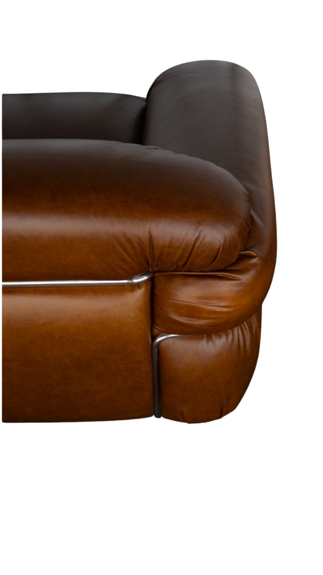 Fine Leather Sofa Art Deco with Chrome Accents