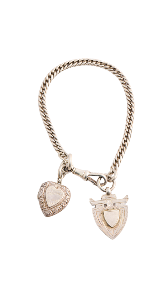 Sterling Silver Bracelet w/Locket & Medal Shield
