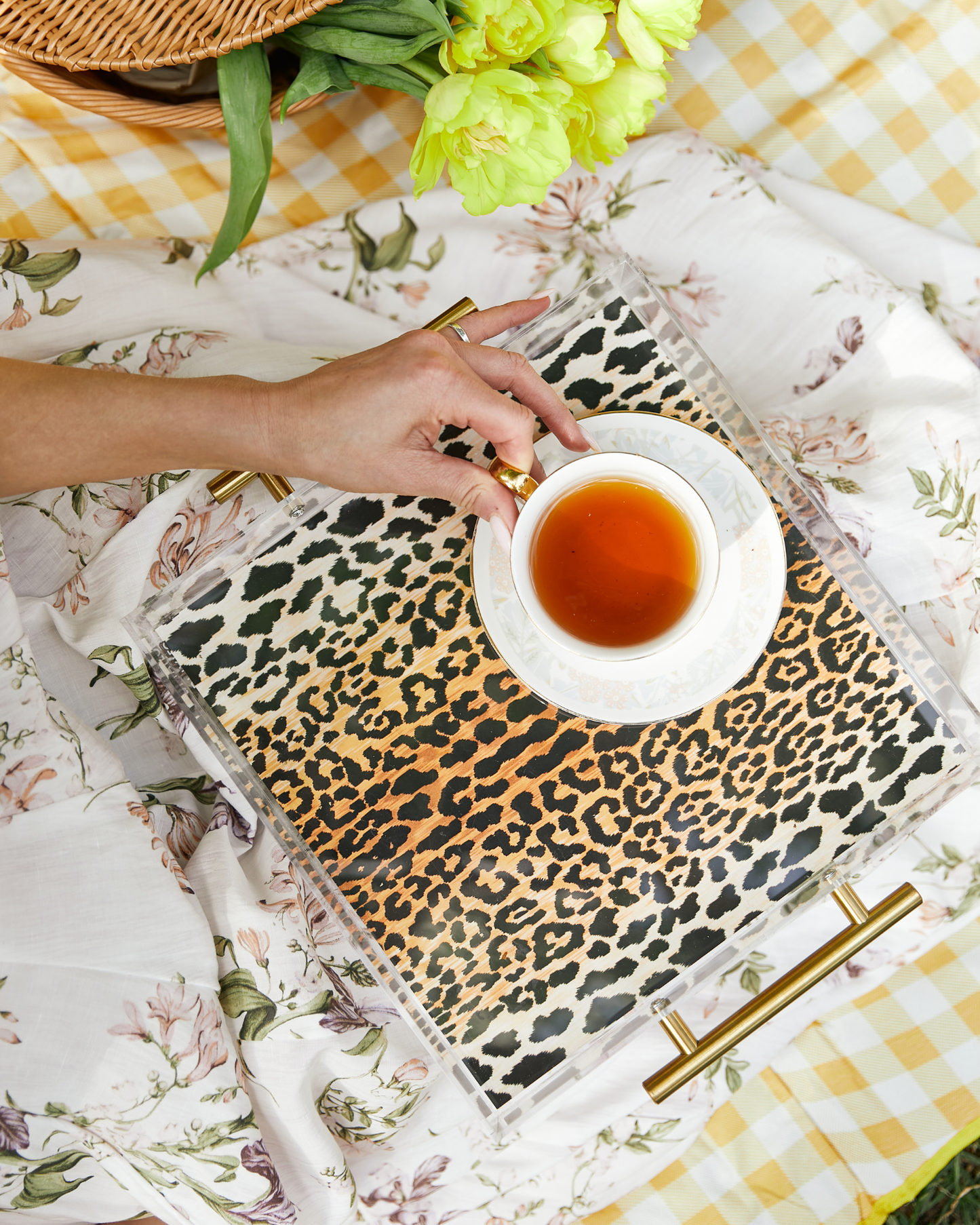 Leopard Print Acrylic Tray With Gold Handles
