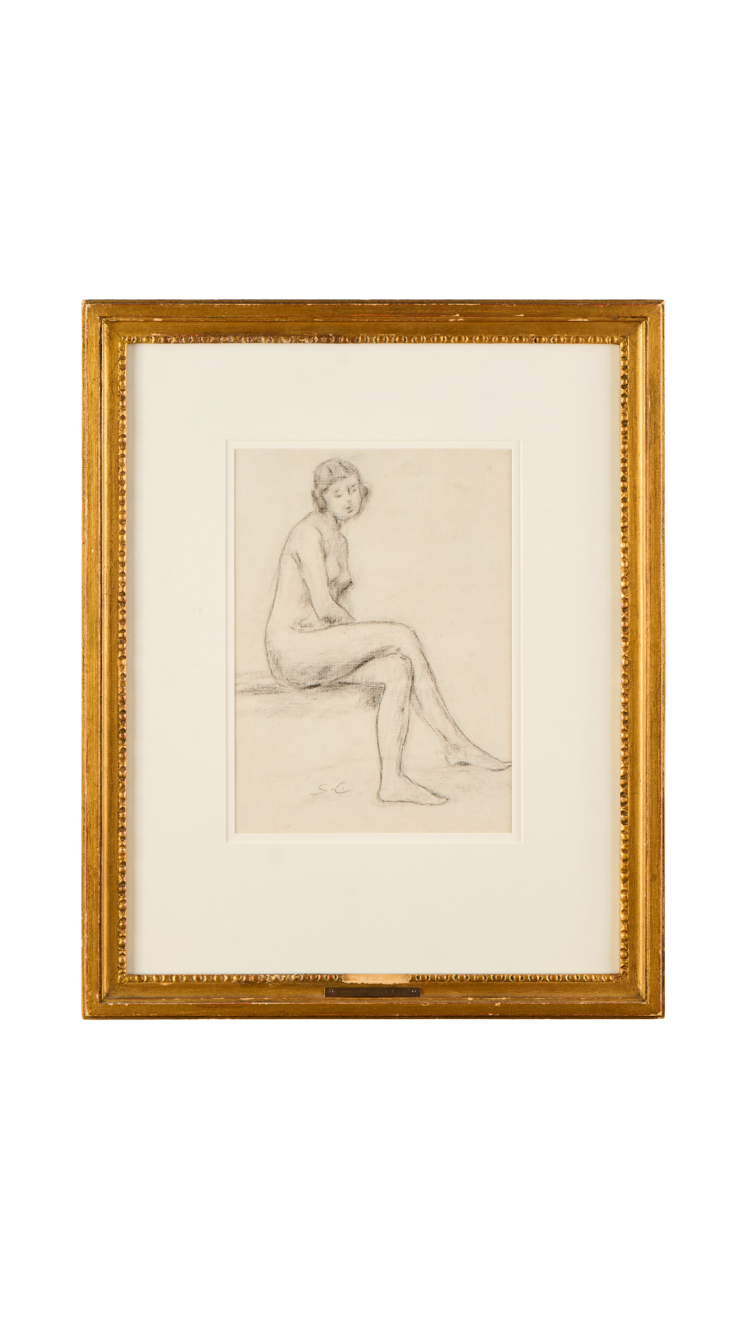 Black Charcoal Outlined Nude - Framed - Signed S.C.