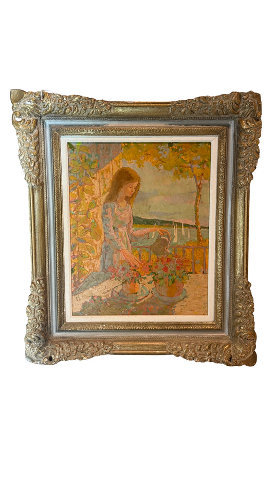 Bernadette Hughes | Girl Watering Flowers | 29'' x 25''