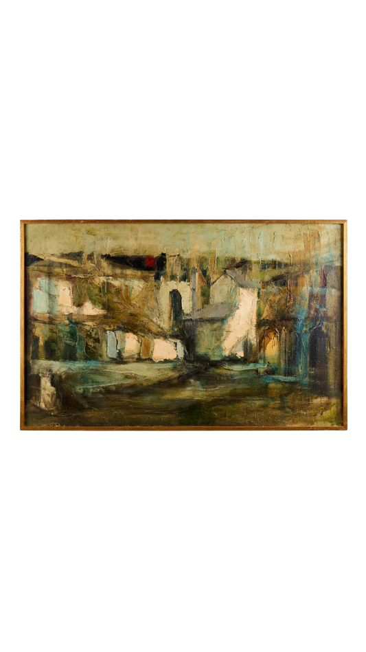 Spanish Modernist Village Scene | Signed Oil on Canvas | 44x28x.5
