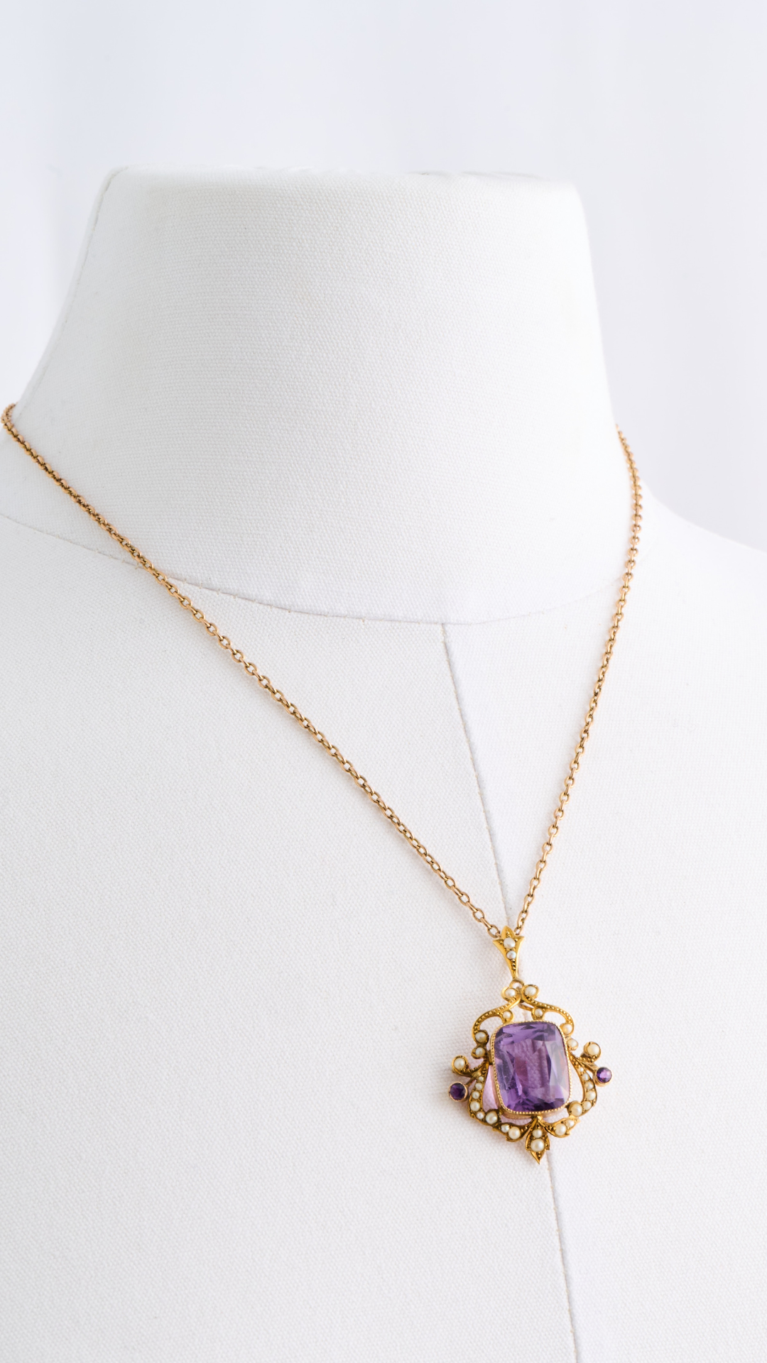 131 Amethyst Pearl Pendant Necklace