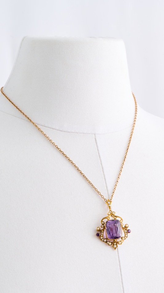 131 Amethyst Pearl Pendant Necklace