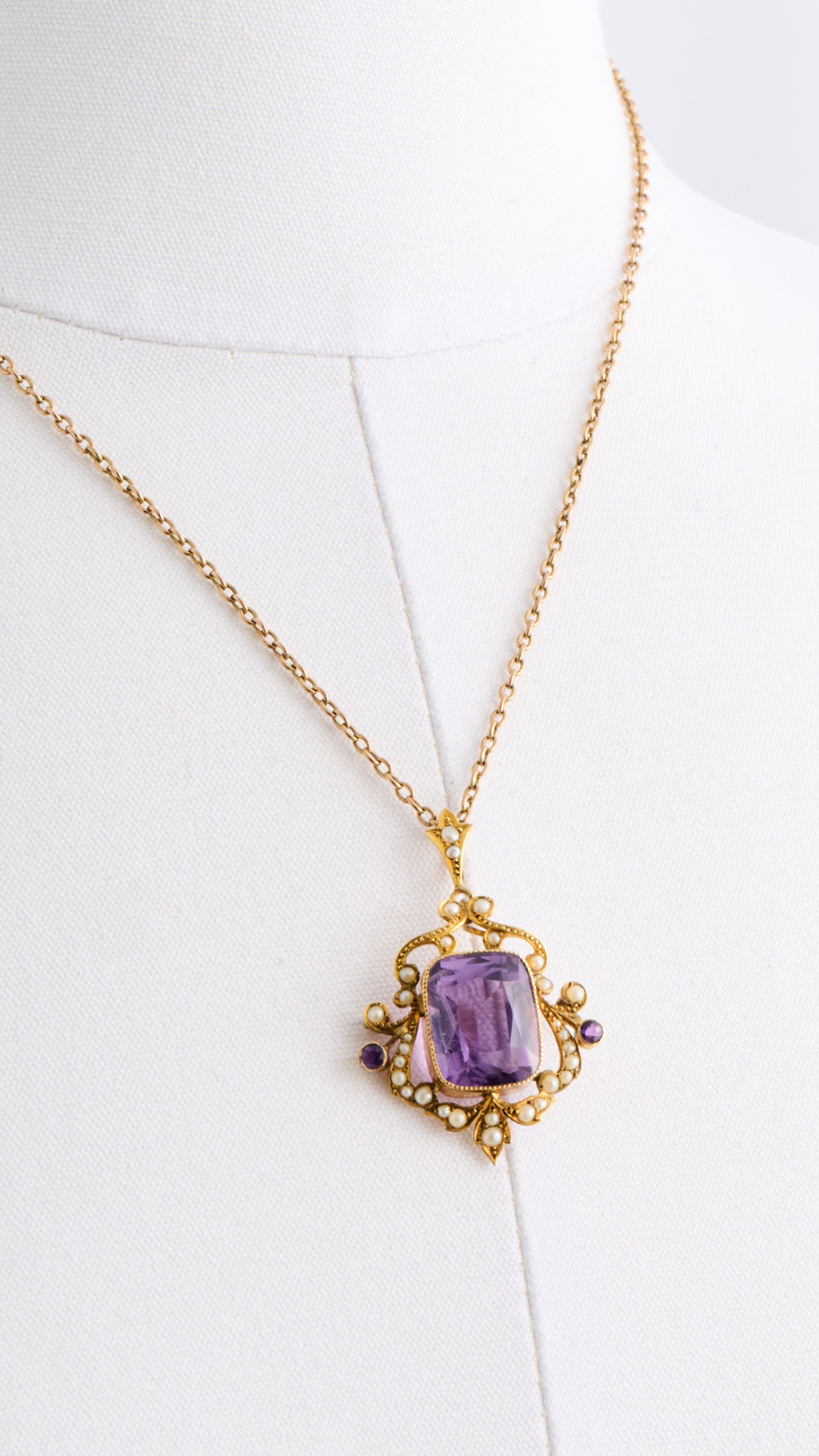 131 Amethyst Pearl Pendant Necklace