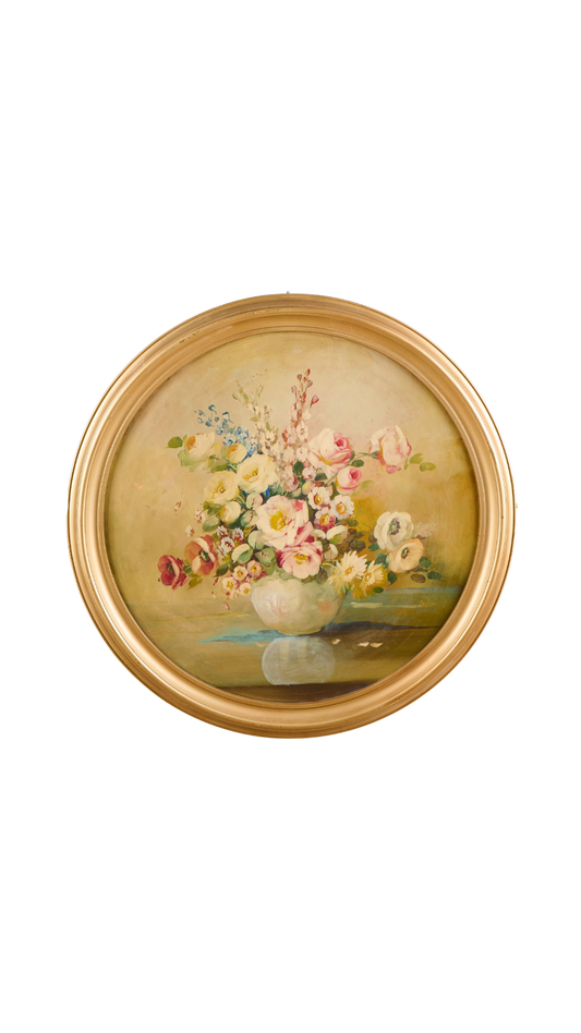 Round Springtime Floral Painting