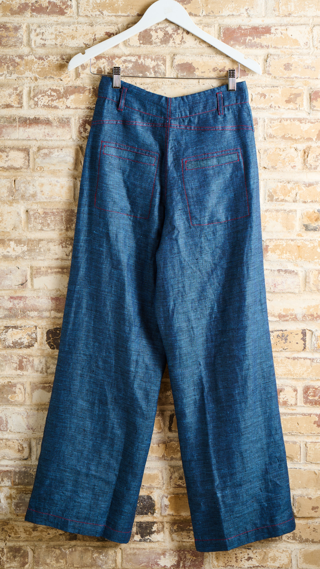 Blue Linen w/ Rust Stitching Lulu Pants