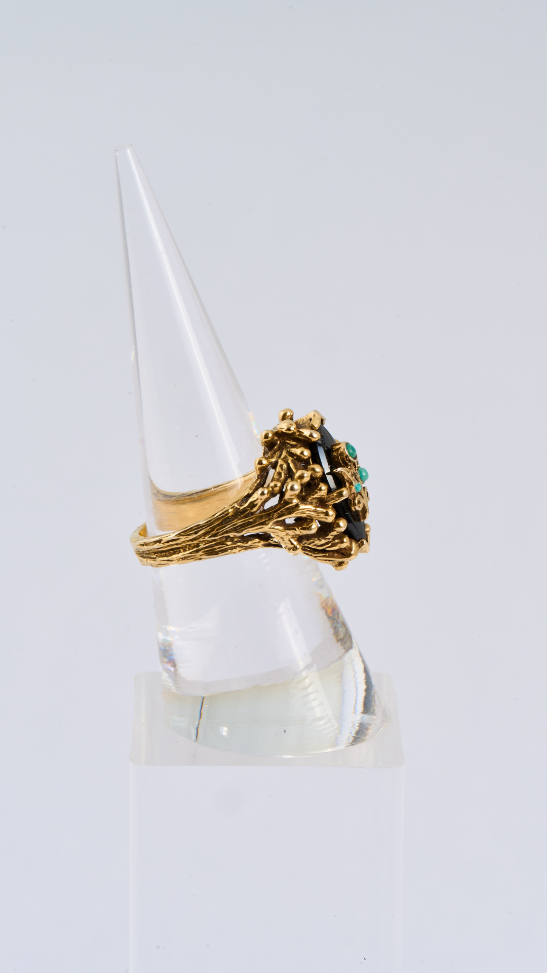 Gold Coral Ring w Onyx & Turq