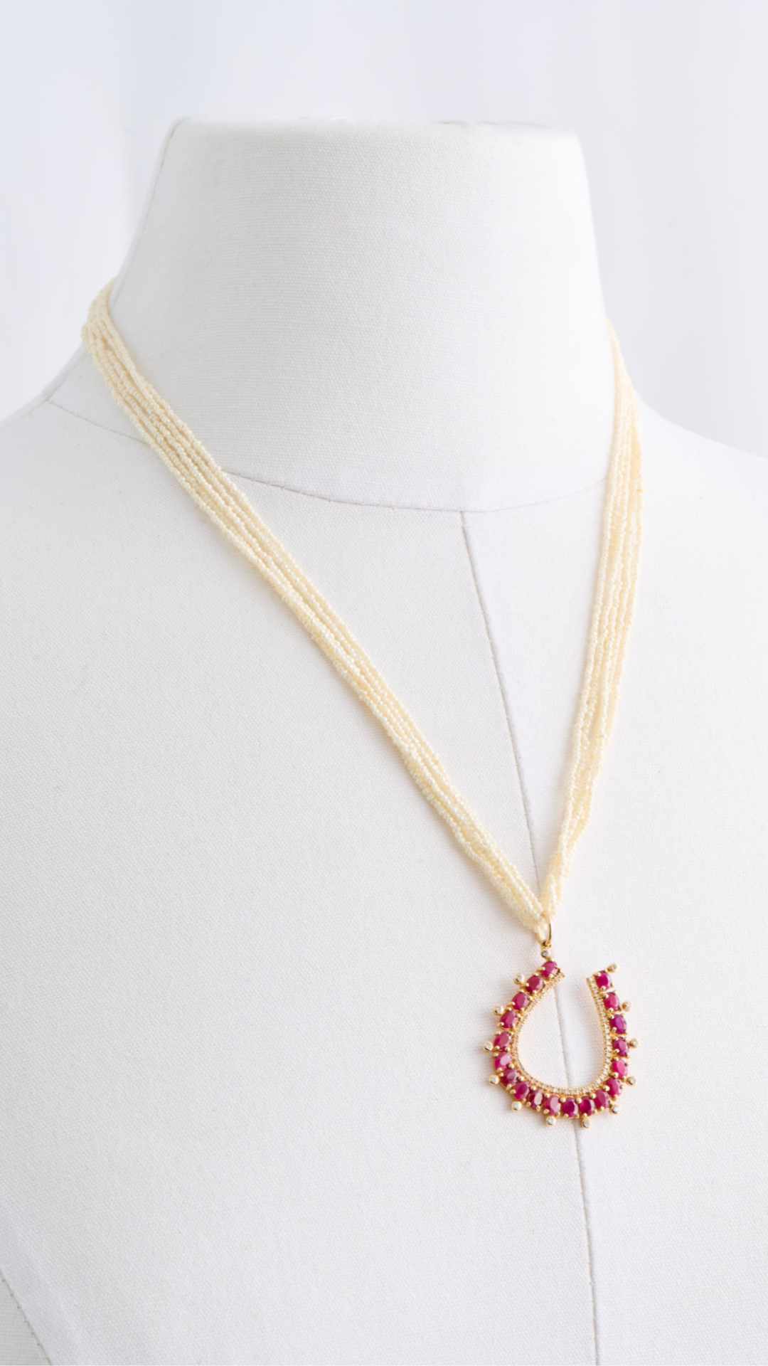 Ruby Diamond Horseshoe Pearl Necklace