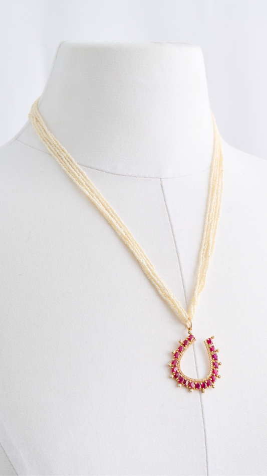 Ruby Diamond Horseshoe Pearl Necklace