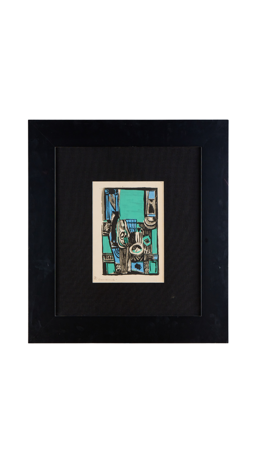 Teal & Black Abstract Framed - 2