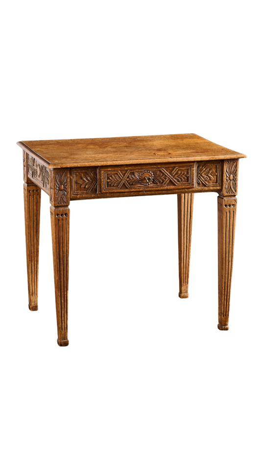 Antique Carved Wooden Side Table w/Drawer