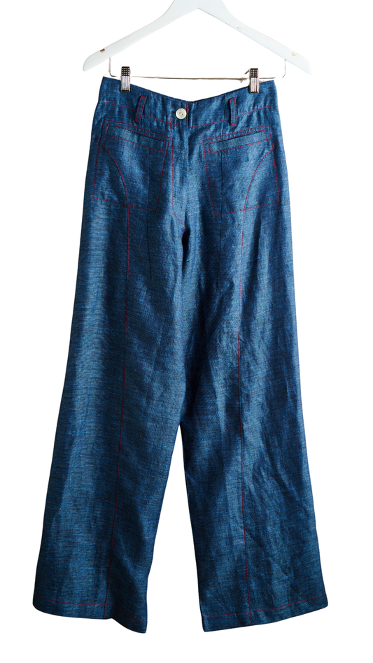Blue Linen w/ Rust Stitching Lulu Pants
