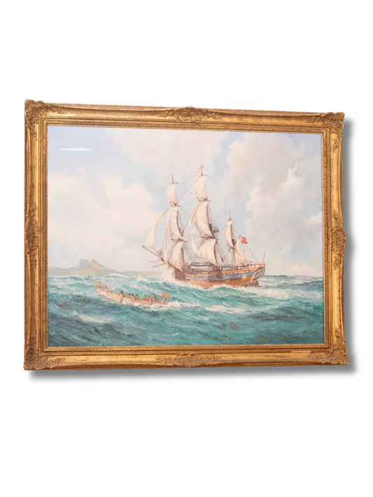 Escorted Ship at Sea | Framed Painting