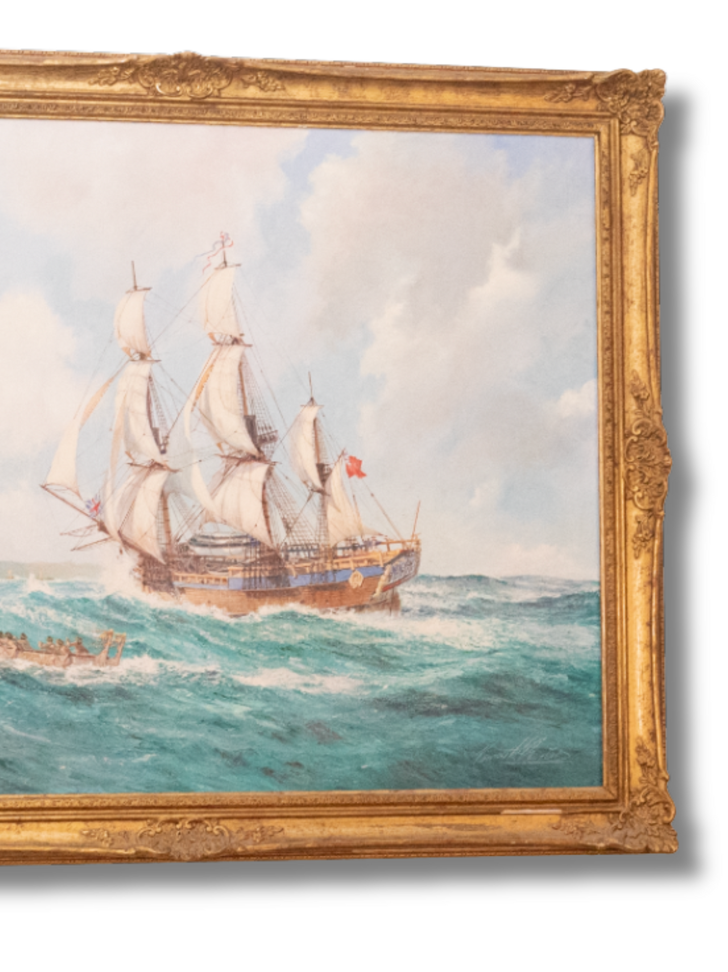 Escorted Ship at Sea | Framed Painting