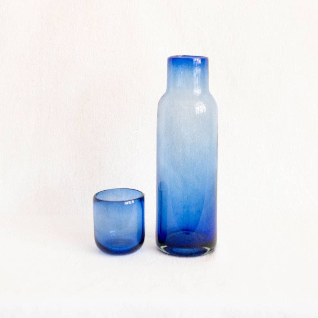 Handblown Glass Bedside Carafe - Cobalt Blue