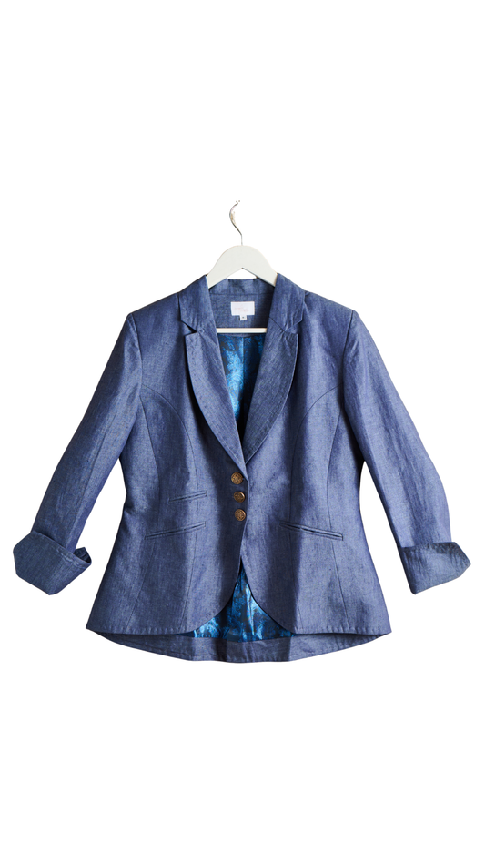 Fit & Flare Denim Linen Blazer
