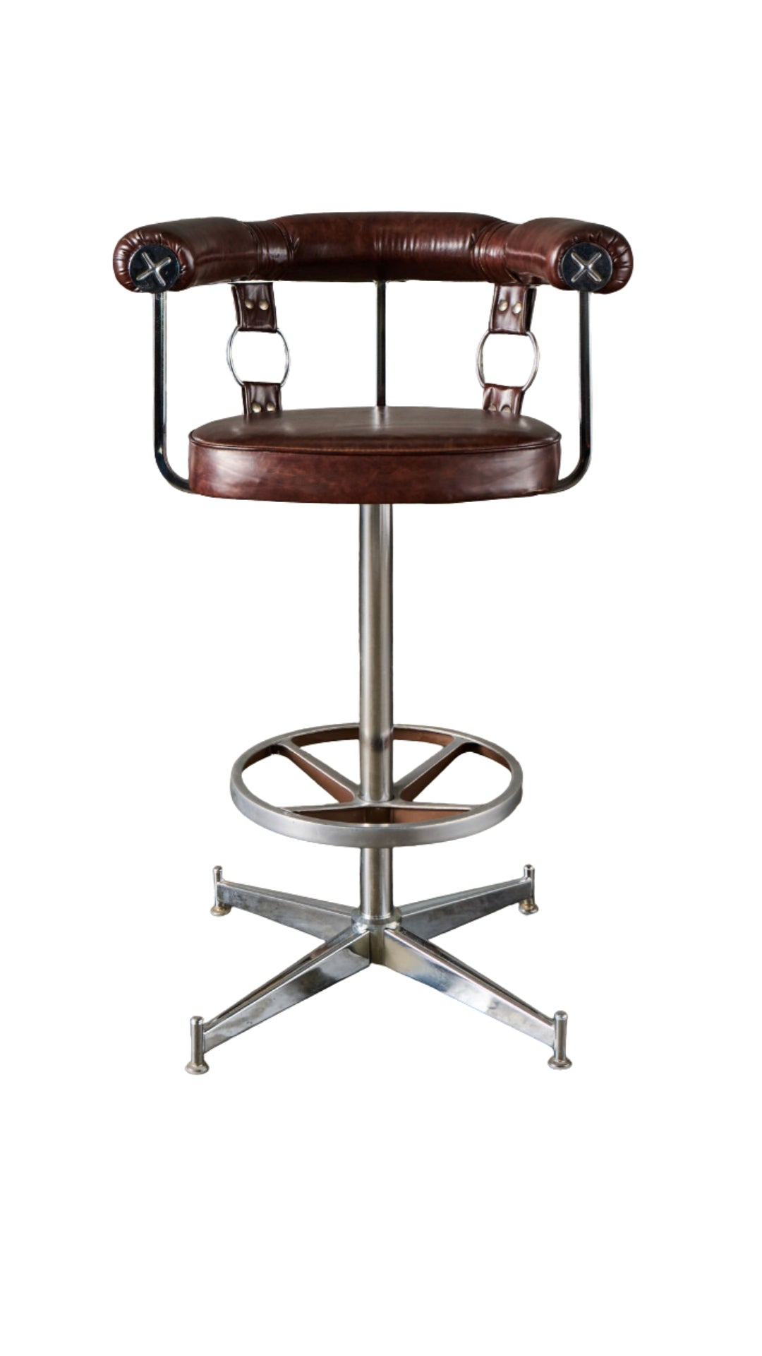 Antique Leather Barstools w/ Metal Accents