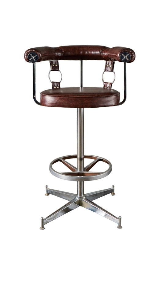 Antique Leather Barstools w/ Metal Accents