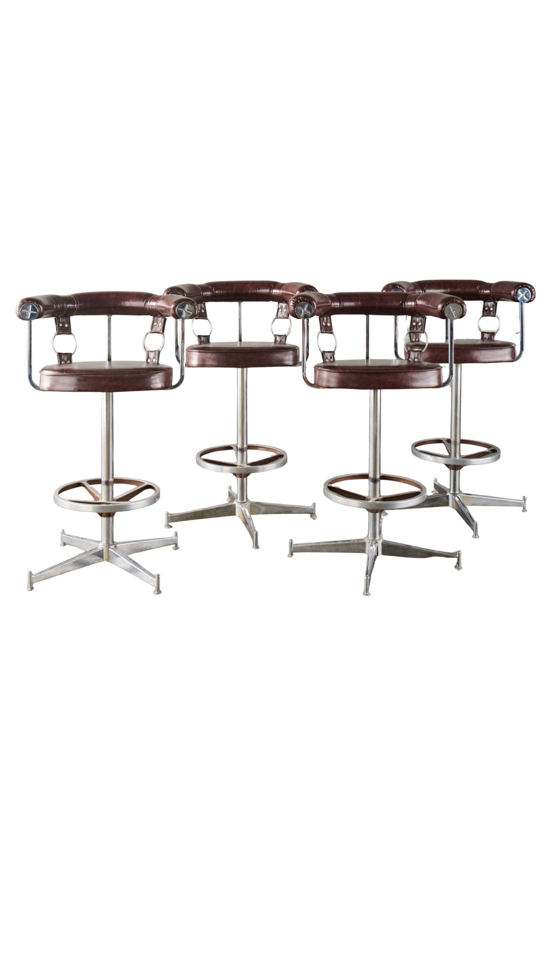 Antique Leather Barstools w/ Metal Accents