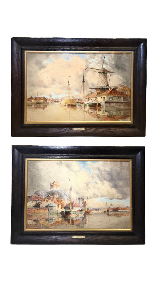 Pair of Watercolor Ships in Antique Frames
