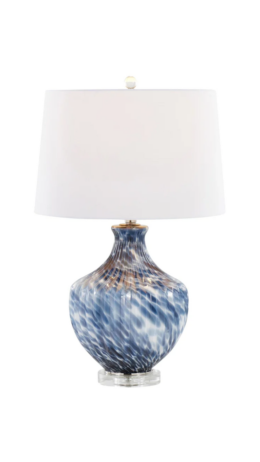Lotus 27'' Glass Table Lamp - Waved Navy