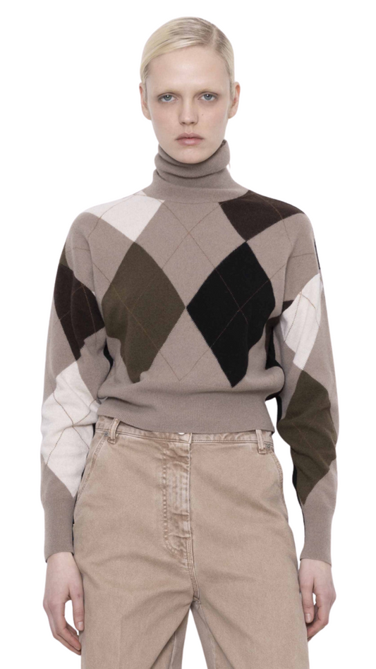 Cropped Argyle Sweater