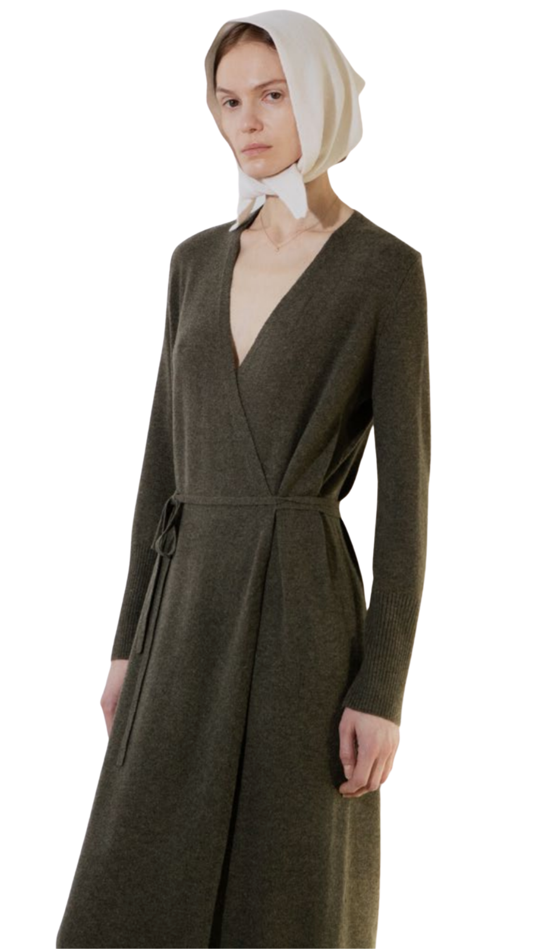 Khaki Green Long Wrap Dress