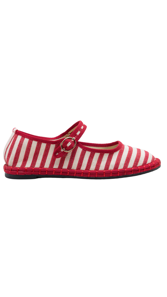 Canvas Red Stripe Mary Janes