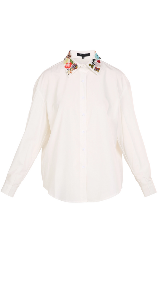 Abstract Beaded Collar Top