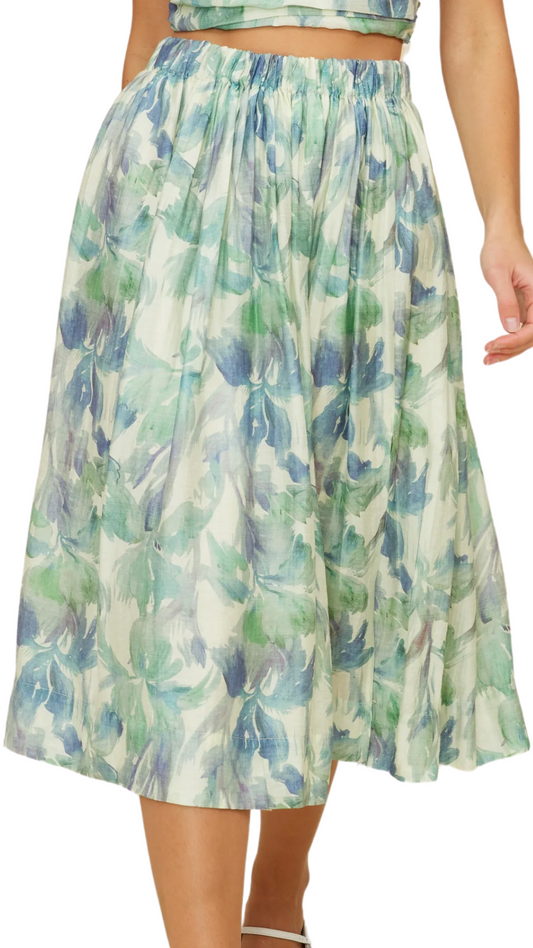 Amari Turquoise Floral Midi Skirt