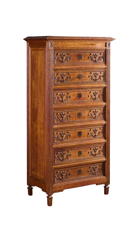 L801 Carved Oak Highboy Dresser