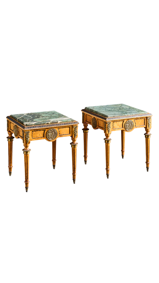 S244 Pair of Marble Top Maple Side Tables
